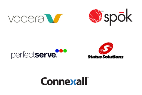Logos of Vocera, Spok, Perfectserve, Status Solutions, and Connexall