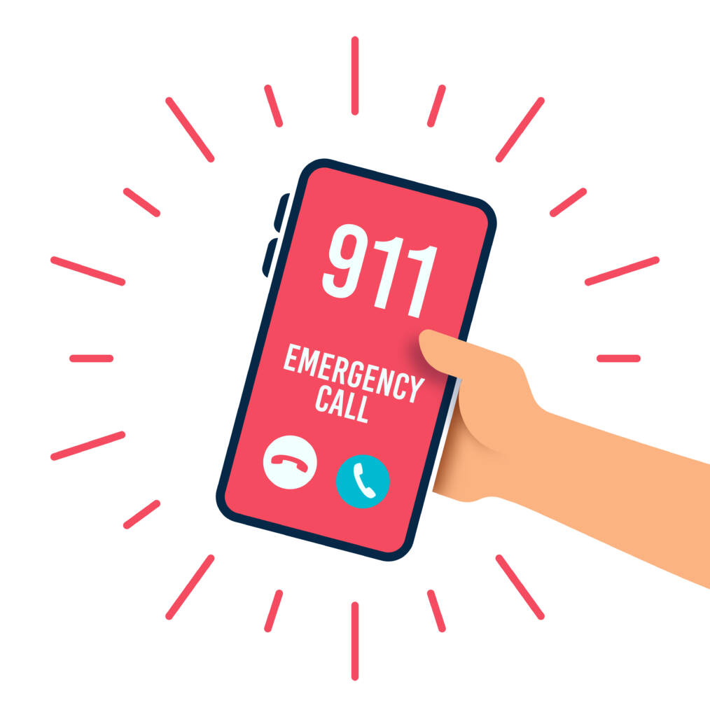 Red and white graphic of a 911 call on a Spectralink mobile device
